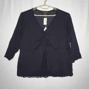 Venezia 26/28 Vtg Y2K Empire Top Black Lace Trim Nylon Knit Witchy Whimsigoth